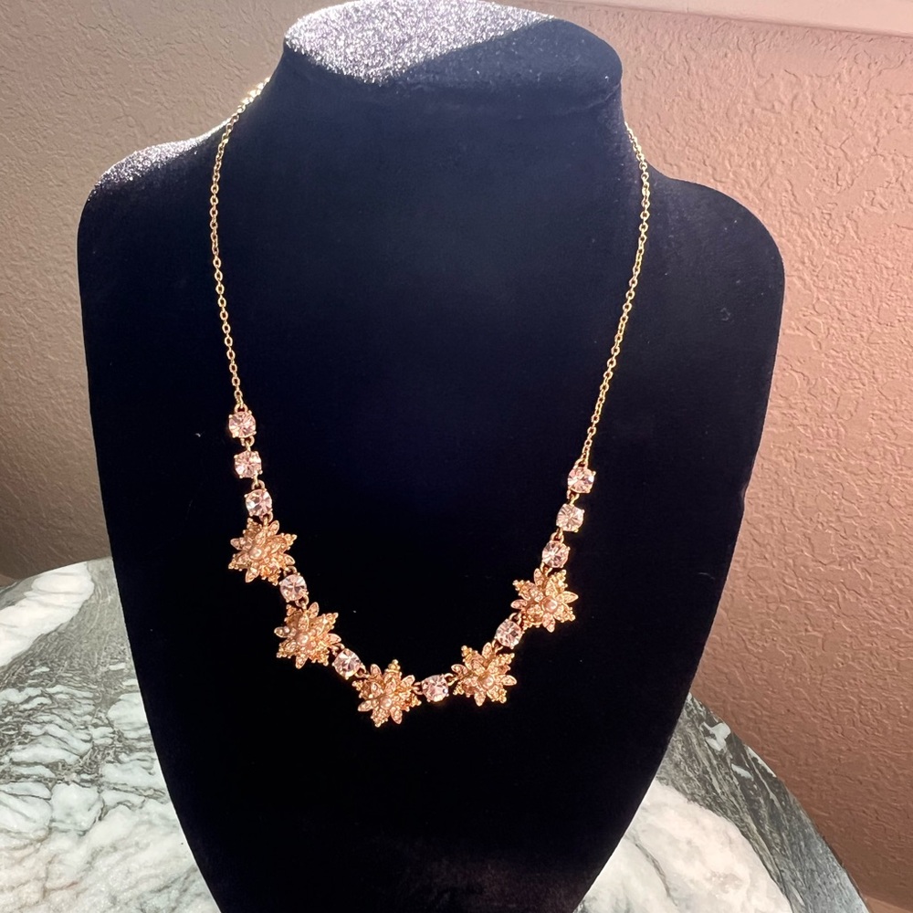 Marchesa Gold-Tone Crystal & Pearl Flower Necklace, 16-19" Adjustable